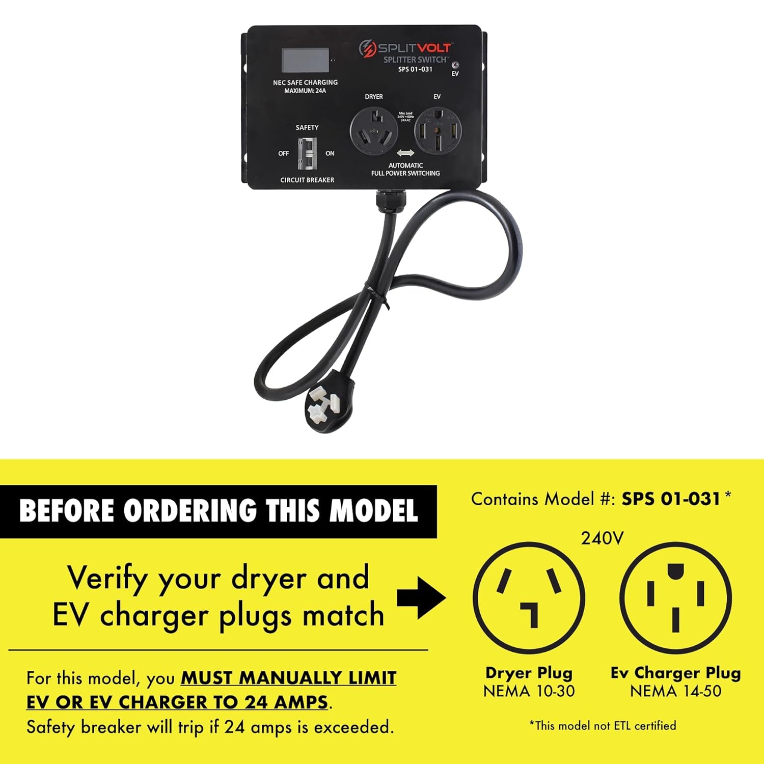 Splitvolt Splitter Switch NEMA 10-30 / 14-50 Upgrade
