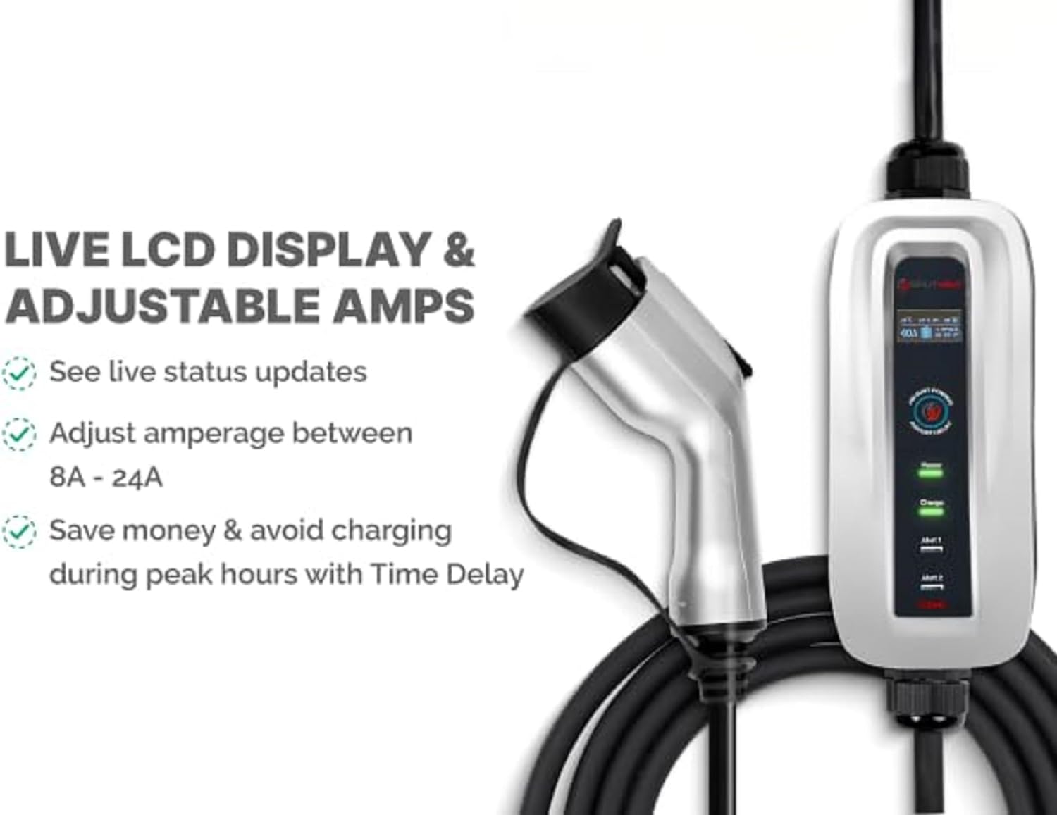 Adjustable up to 24 Amps - EV Charger (240V, 26ft cable, NEMA 10-30, Level 2 Portable) J1772 Plug with Travel Bag