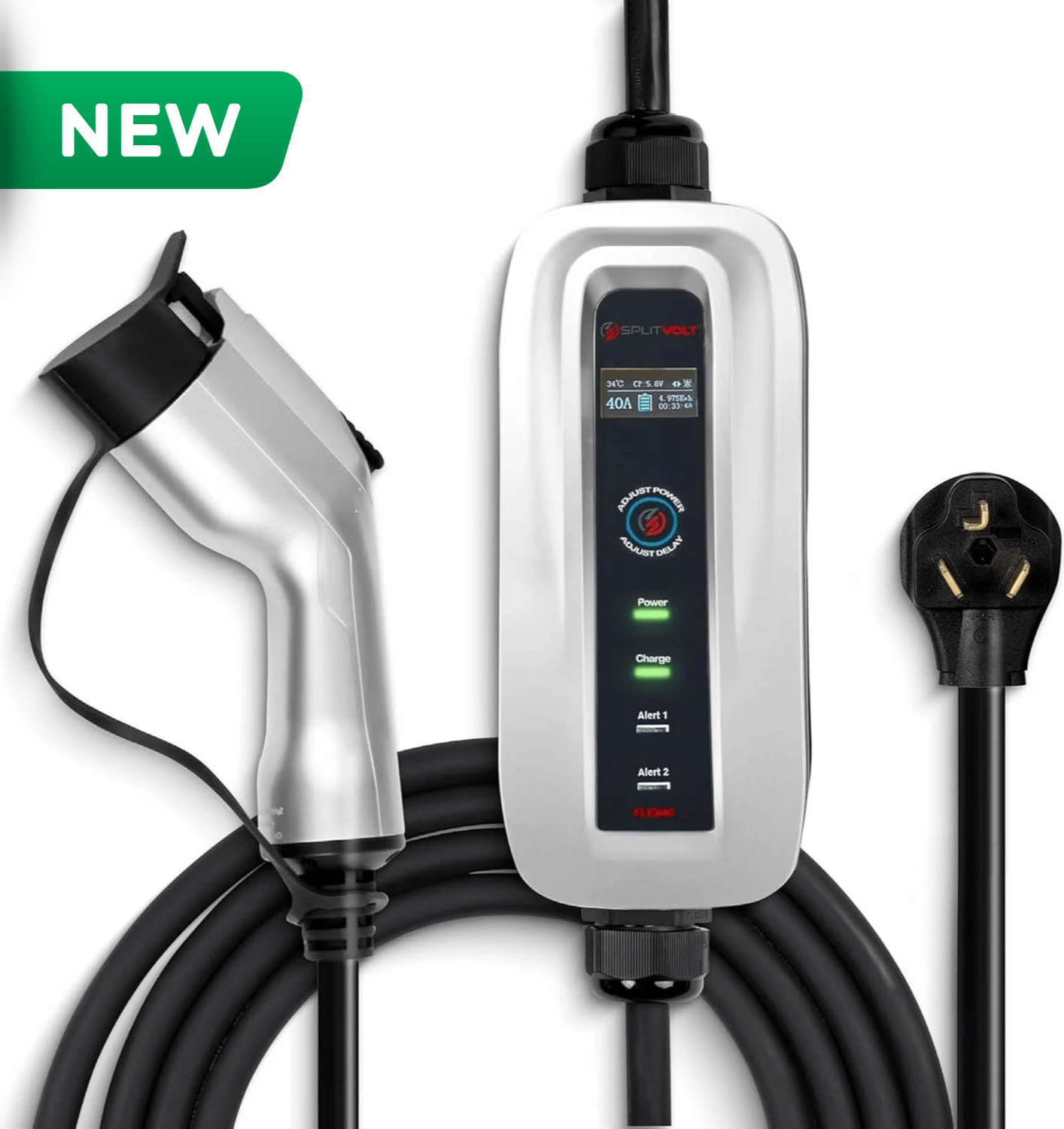 Adjustable up to 24 Amps - EV Charger (240V, 26ft cable, NEMA 10-30, Level 2 Portable) J1772 Plug with Travel Bag