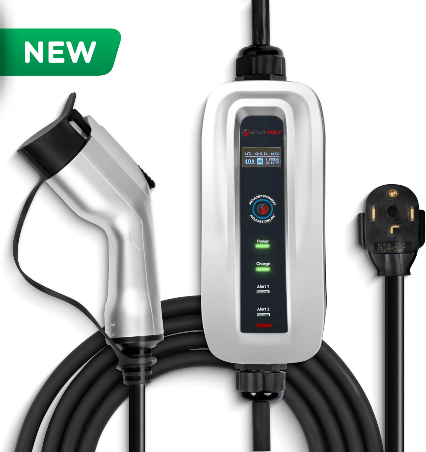 Adjustable up to 24 Amps - EV Charger (240v, 26 ft Cable, NEMA 14-30, Level 2 Portable) J1772 Plug with Travel Bag