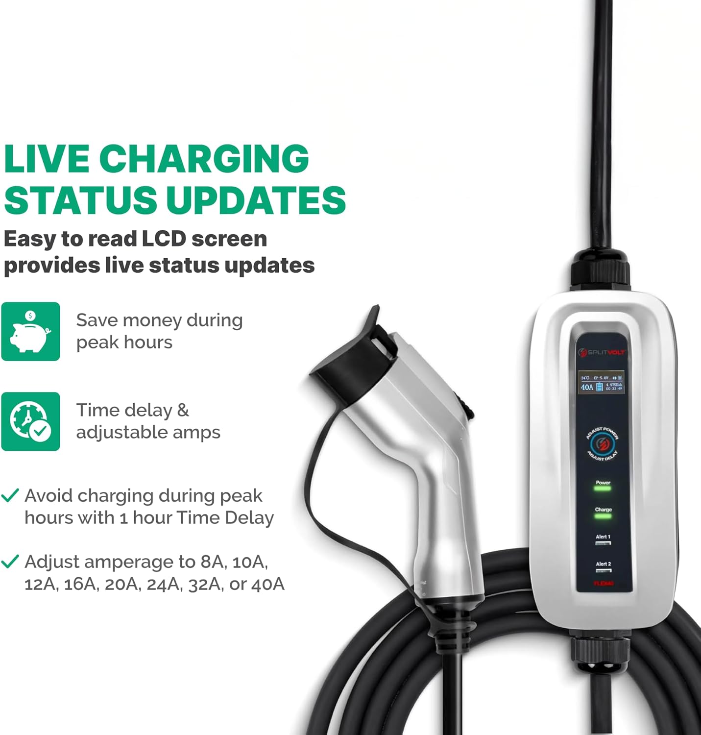 Level 2 Portable EV Charger (240v, 26 ft Cable, NEMA 14-50, Adjustable up to 40 Amps) J1772 Plug with Travel Bag