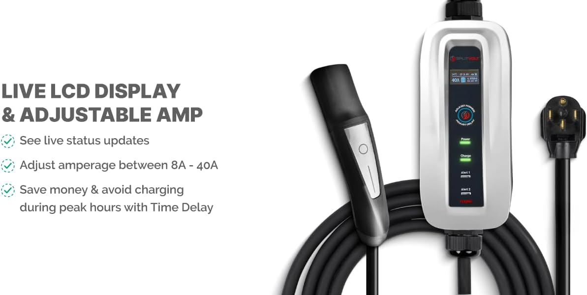 Adjustable up to 40 Amps - EV Charger (240v, 26 ft Cable, NEMA 14-50, Level 2 Portable) J3400 NACS Plug