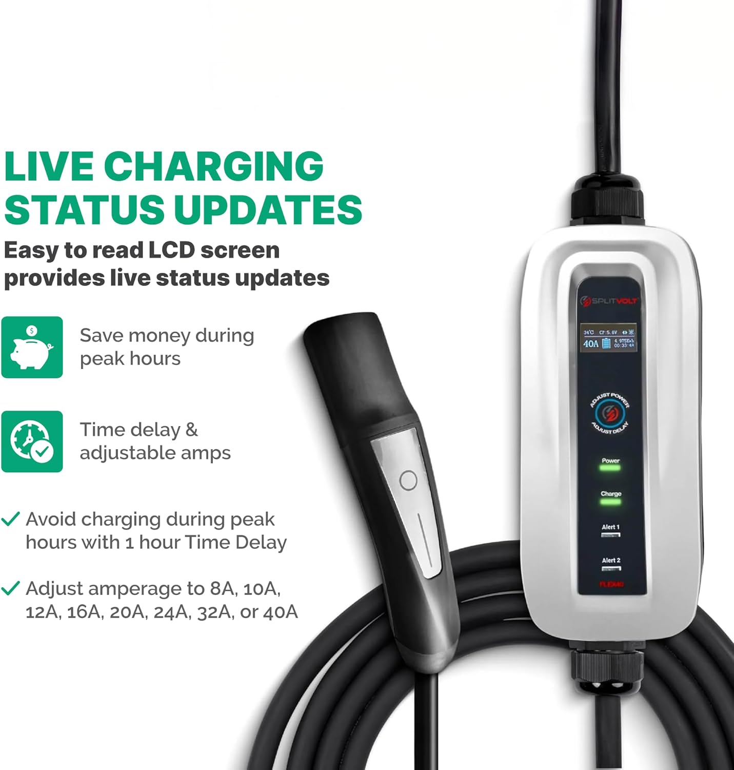 Adjustable up to 40 Amps - EV Charger (240v, 26 ft Cable, NEMA 14-50, Level 2 Portable) J3400 NACS Plug