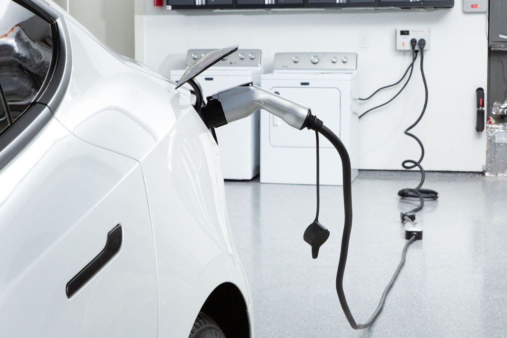The Splitvolt NEMA 14-50 EV charger extension cable being used with the Splitvolt Splitter Switch