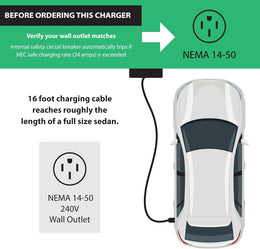 Level 2 Portable EV Charger (240v, 26 ft Cable, NEMA 14-50, Adjustable up to 40 Amps) J1772 Plug with Travel Bag