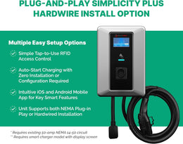 Splitvolt Level 2 Smart EV Charging Station - Connected, Adjustable 12kW, Display, Scheduling, RFID, NEMA 14-50, J1772, OCPP Compatible, Outdoor Rated, 23ft.