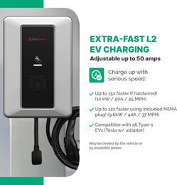 Splitvolt Level 2 EV Charging Station, Indoor/Outdoor 50A (Hardwired) charging/40A (NEMA 14-50), RFID Authentication, US Support, 23ft Cable, J1772