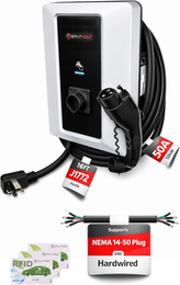 Splitvolt Level 2 EV Charging Station, Indoor/Outdoor 50A (Hardwired) charging/40A (NEMA 14-50), RFID Authentication, US Support, 16ft Cable, J1772