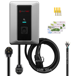 Splitvolt Level 2 EV Charging Station, Indoor/Outdoor 50A (Hardwired) charging/40A (NEMA 14-50), RFID Authentication, US Support, 23ft Cable, J1772